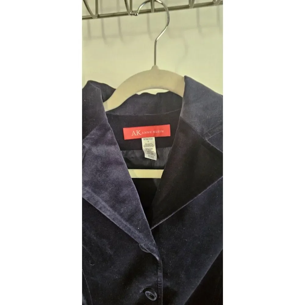 NWT AK Anne Klein northern light belted blue velvet Corduroy blazer stretch 6‎